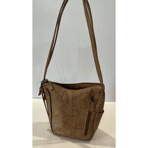 Great American Leather Works Tan Tooled Leather Bag Purse Zip Open Retro Style